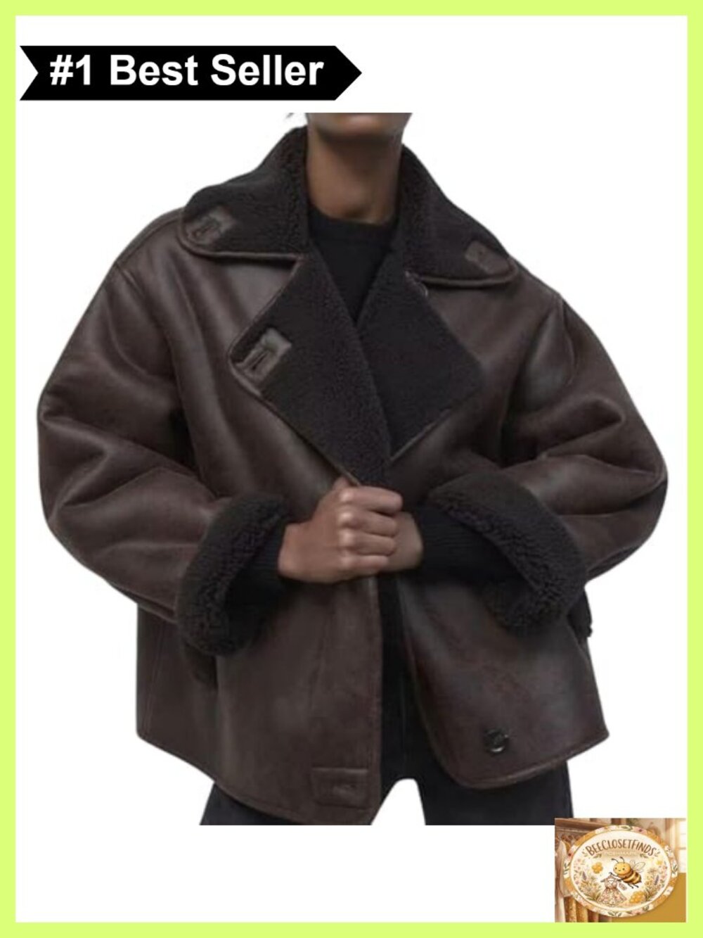 Oversized Faux Suede Sherpa-Lined Moto Jacket Loose Winter Coat